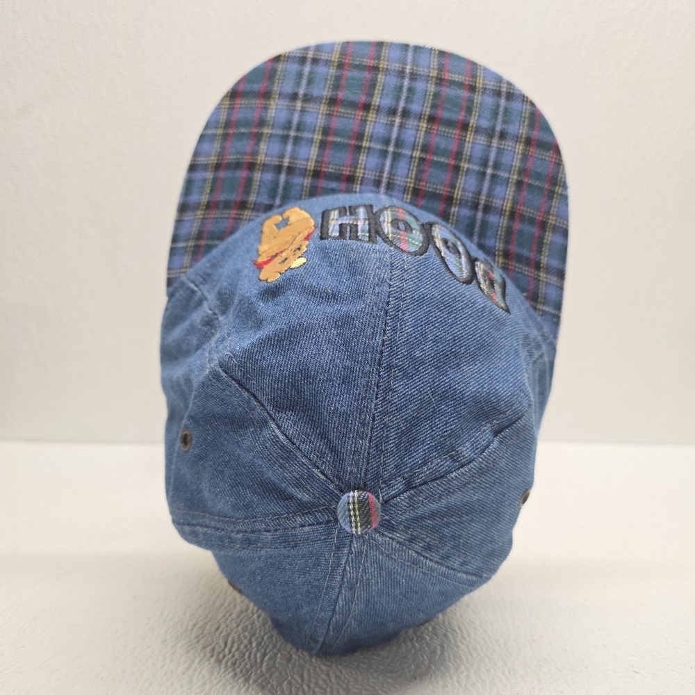 Vintage Disney Embroidered Winnie The Pooh Hat Elastic Band Blue Plaid Denim - Picture 8 of 13